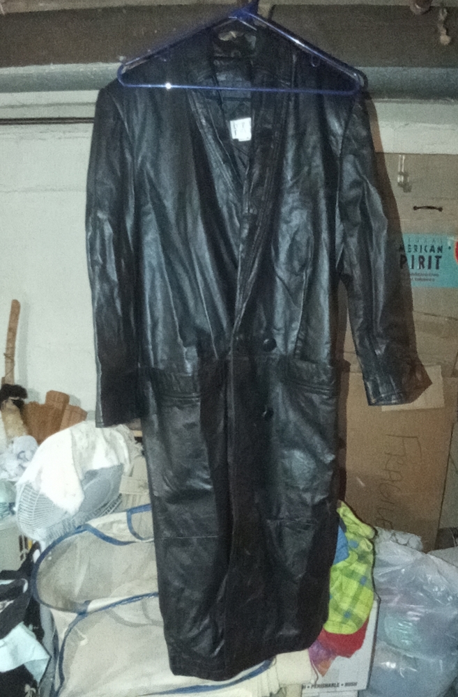 Full Length Real Leather Trench Coat. Size M